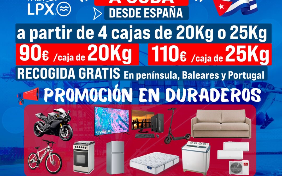 Envíos marítimos a Cuba – Promo 4 cajas de 20kg y 25kg